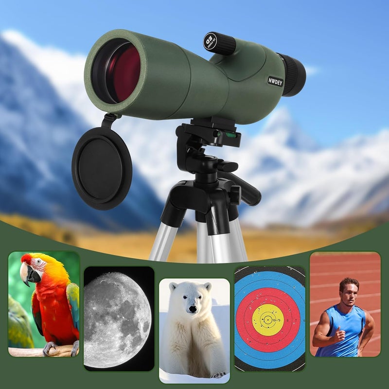 NWDEY 25-75X60 Spotting Scope with 51in Tripod, Spotting Scope for Target Shooting, Hunting & Bird Watching, Low Light Vision, Phone Adapter, Carry Bag, BAK4 Prism, FMC Lens, Waterproof (ArmyGreen) - Image 2